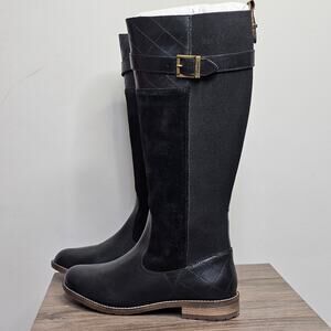Barbour Women's Ange Mixed Media Buckled Strap Boots Size 9 Black NWT